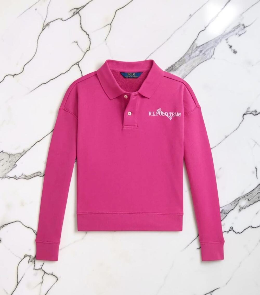 Polo Ralph Lauren Girls 7-8 Small Polo Team Terry Sweatshirt College Pink
